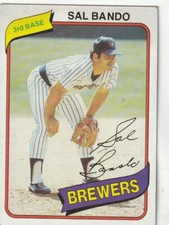 FREE SHIPPING-NRMINT-1980 Topps Brewers  #715 Sal Bando PLUS BONUS CARDS