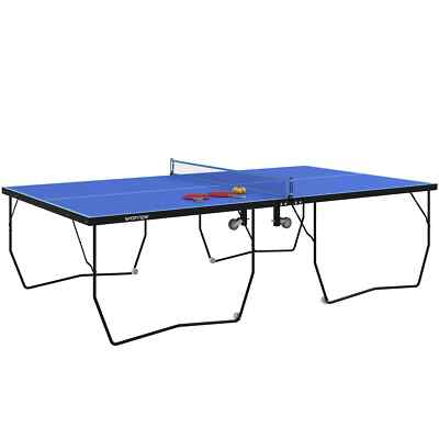 SPORTNOW 9FT klappbare Tischtennisplatte, mit 8 Rollen, für drinnen - blau