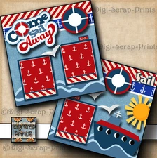 COME SAIL AWAY boating cruise 2 premade scrapbook pages paper piecing DIGISCRAP