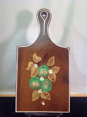 Vtg Solid Walnut Hand Painted Folk Art Wall Hanging 15'' x 8'' x 1'' Wood Board