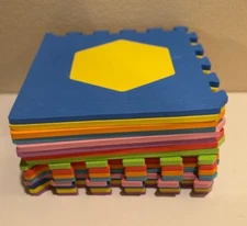 Foam Interlocking Play Mat With Geometric Shapes & Bright Colors For Kids