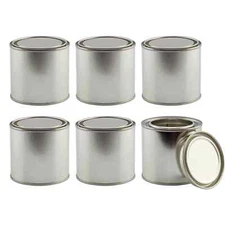 6 Pack 1/2 Pint Metal Paint Cans with Lids Empty Unlined Storage Containers