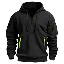 Retro Men Sweatshirt Winter Work Half Zip Up Jumper Hoodie Hooded Jacket Coat UK