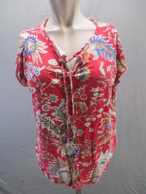 Chaps Size M Women Multicolor Floral Cotton Blend Front Tie Casual Comfy Top 598