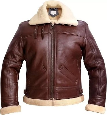100% Sheepskin Real Fur Leather Jacket RAF Pilot US Navy Flight Bomber Men Irvin