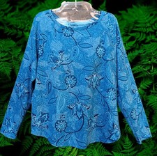 St. John's Bay Women's Knit Top Blouse Pullover LongSleeves Blue Paisley Size XL