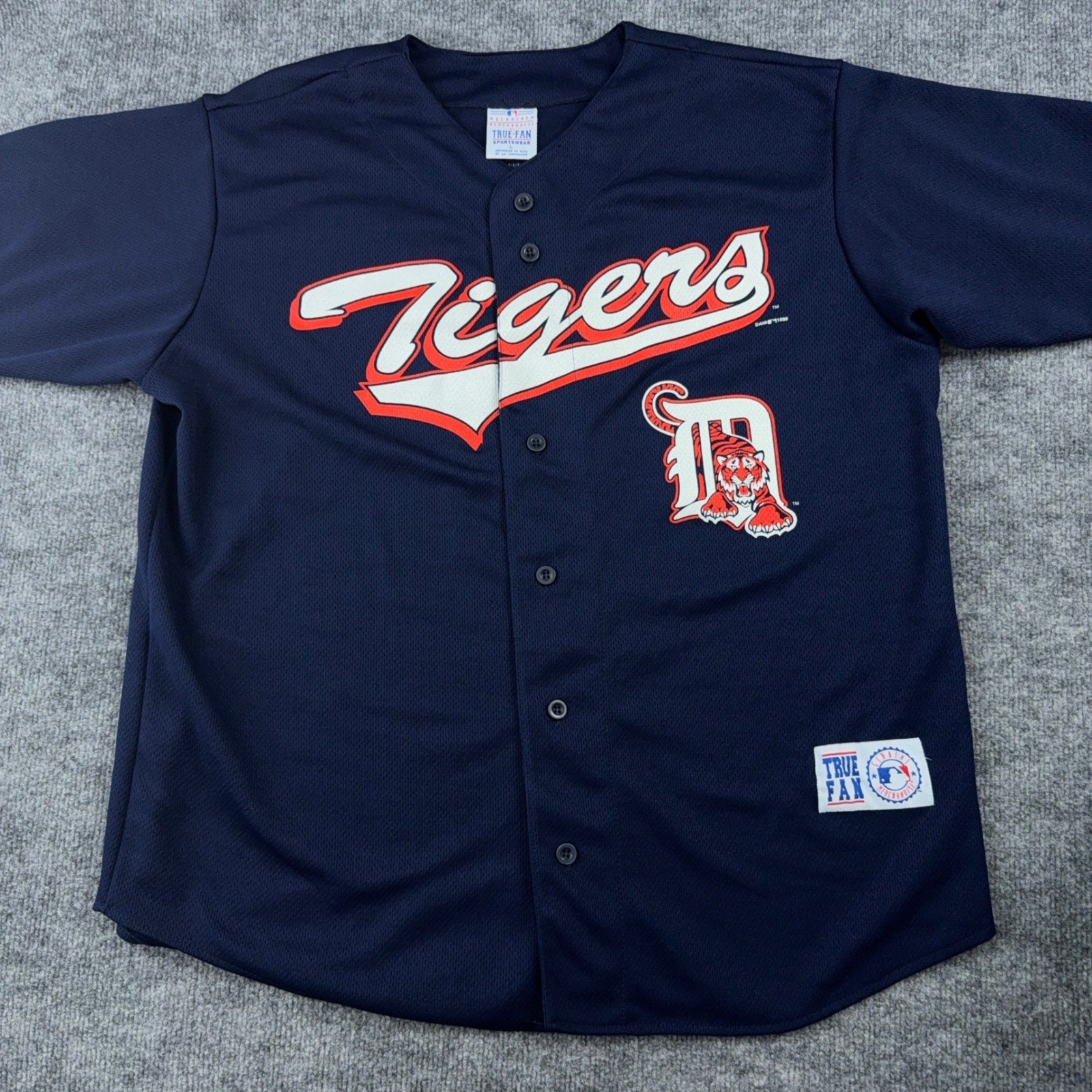 Vintage 90s Detroit Tigers Tony Clark #17 Jersey Navy Blue True Fan Mens Large