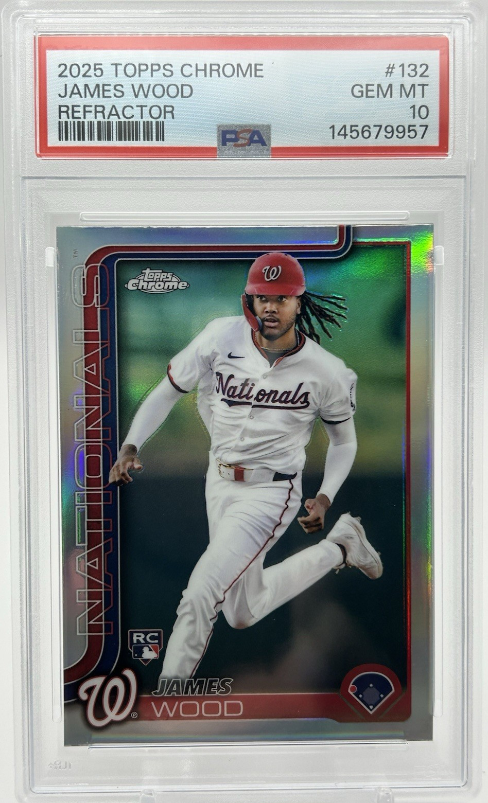 2025 Topps Chrome James Wood RC Refractor Rookie #132 Nationals PSA 10 GEM MINT