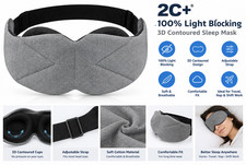 2C Sleep Mask 100 Blackout 3D Contoured Eye Mask Adjustable Strap Grey