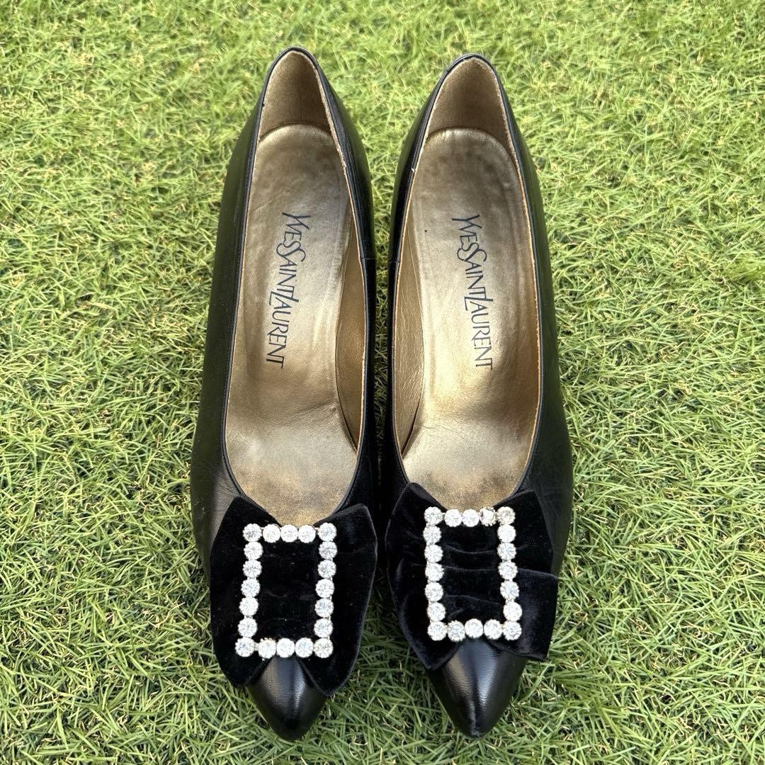 Decolte Yves Saint Laurent YSL tacco EU 37 nero pelle nastro 0102290K autentiche