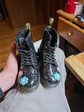 Dr. Martens AirWair Cosmic Glitter Flower Boots 1460 J Girls Size 11 US Side Zip