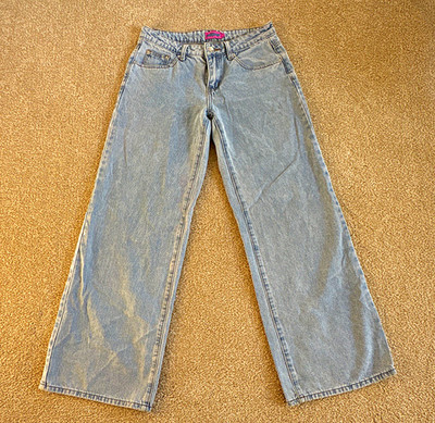 Edikted Raelynn Women's Light Wash Wide-Leg Blue Denim Jeans Mid Rise 5-Pocket