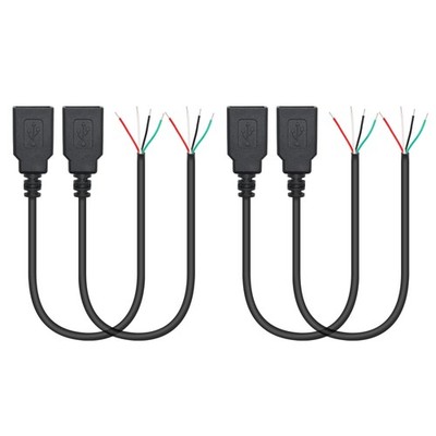 4Pcs Short USB A Female to 4 Pin Bare Wire 11inch, USB 5V/2A 4 Pin Pigtail Op...