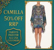 CAMILLA Animal Army Sheer Layered Dress With Split Size L/XL RRP $699