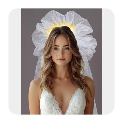Light Up Wedding Veils White 1 Tier Bridal Tulle Veil Fingertip Veils with Co...