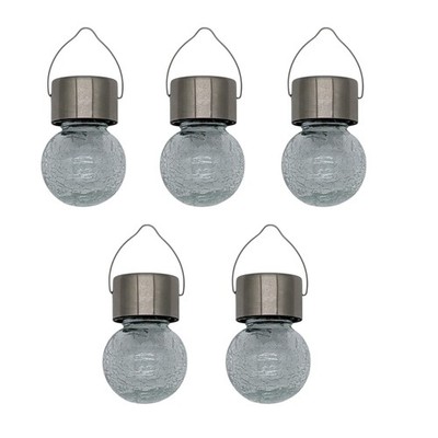 5er Set LED Solar Hängeleuchte Crackle Glas Gartenleuchte Solarlampe Bruchglas