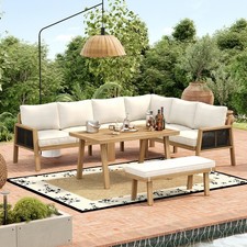 Outdoor 7 Seater Solid Wood Acacia  Garden Furniture Dining Table Chairs Bench