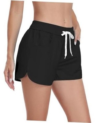 Water Repellent Quick Dry Women's Swim Shorts Without Liner, High Medium Black