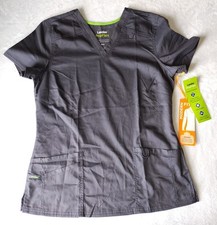 NWT Landau Pro Flex Women's Small SML Modern Fit Scrub Top Gray Stretch Fabric