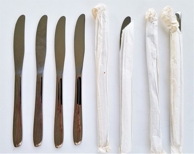 THOR STAINLESS flatware STARLET ATOMIC STARBURST 8pc DINNER KNIVES mid century