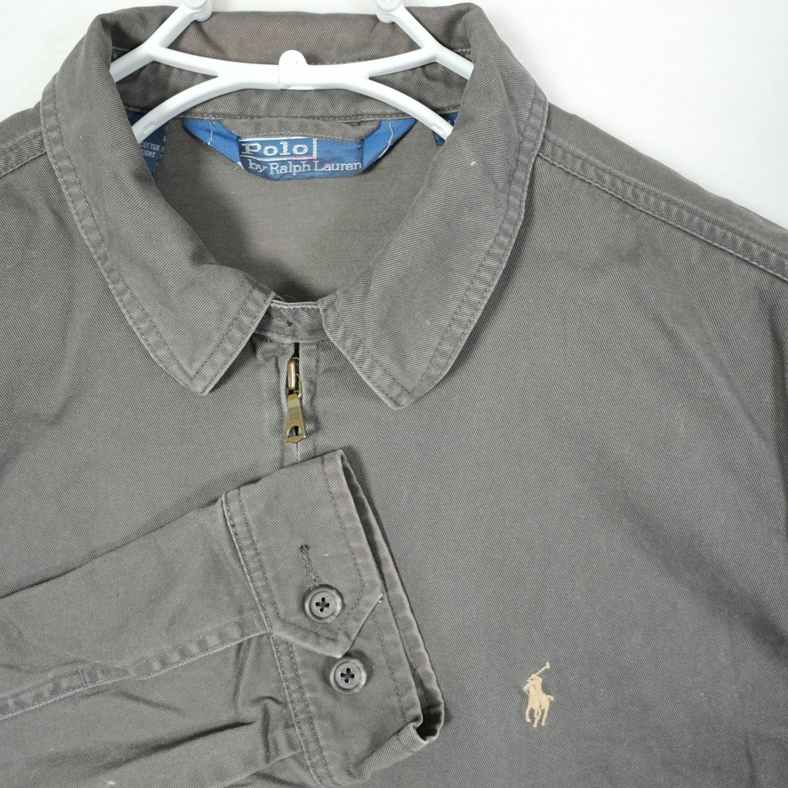 Polo Ralph Lauren Harrington Jacket Men's Grey Full Zip Jacket Cream Pony Size M