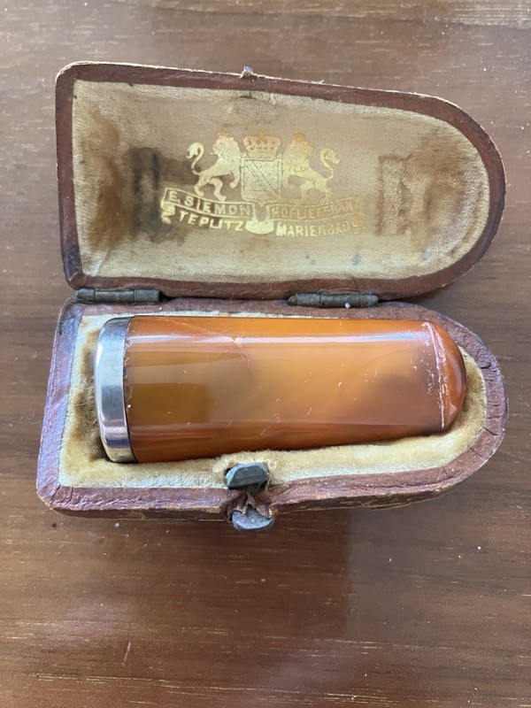 ANTIQUE AMBER And Sterling CIGARETTE HOLDER With Leather Case From Teplitz