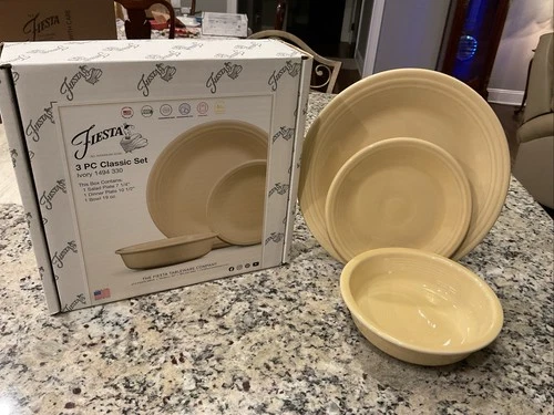 Fiesta 3 Piece Classic Place Setting IVORY Fiestaware Set in Box USA , New