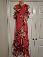 Red Floral Lined Dress Size 24 By Joanna Hope