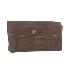 Vtg 70 s Brown Suede Leather Trifold Checkbook Wallet Clutch 3.5x7 Snap Close
