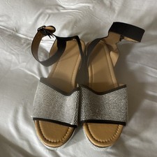 Black Silver Rhinestone Buckle Flat Sandals Women's Casual Synthetic Summer