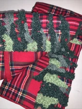 Pottery Barn Elliot Plaid Tree Cotton Embroidered Table Throw  50”  Open Box