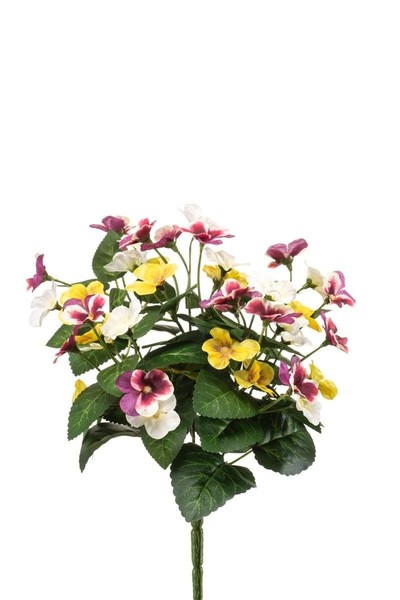 Artplants Kunst StiefmüTterchen Norha Auf Steckstab, Weiß-Lila-Gelb, 30Cm-image