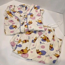 Vintage Winnie the Pooh Pajama Set Women Large Shirt  Pants 100 Cotton Button