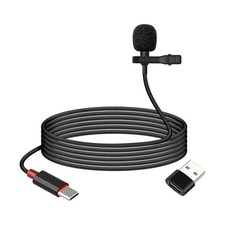 USB C Lavalier Microphone, Type-C Lapel Microphone Wired with USB A Adapter,