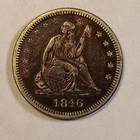 1846-P~ Seated Liberty 25c ~ Better  Date ~EF Details ( toned)