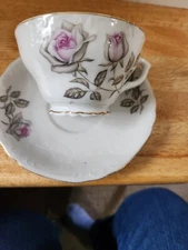 TEA CUP and SAUCER ~ White with Pink Roses ~ ~ Gold Bands ~ Japan