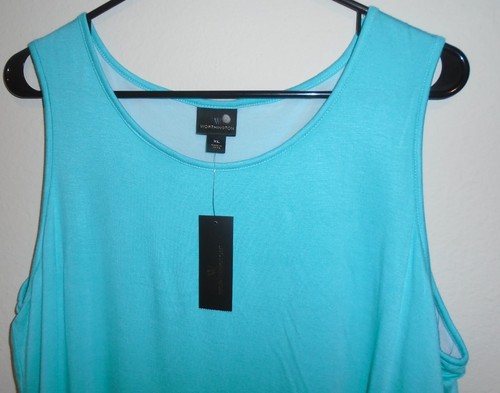 Worthington XL Turquoise White Layered Sleeveless Asymmetrical Hem Tunic Top NWT - Picture 3 of 16