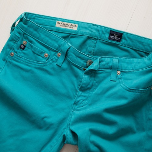 Pantalones de satén turquesa al tobillo Ag Adriano Goldschmied The Legging talla 27 - Imagen 13 de 14