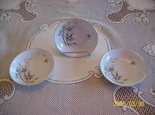 Modar Porcelain China 3 Dessert/Fruit Bowls Leaf Pattern Green, Pink & Brown 