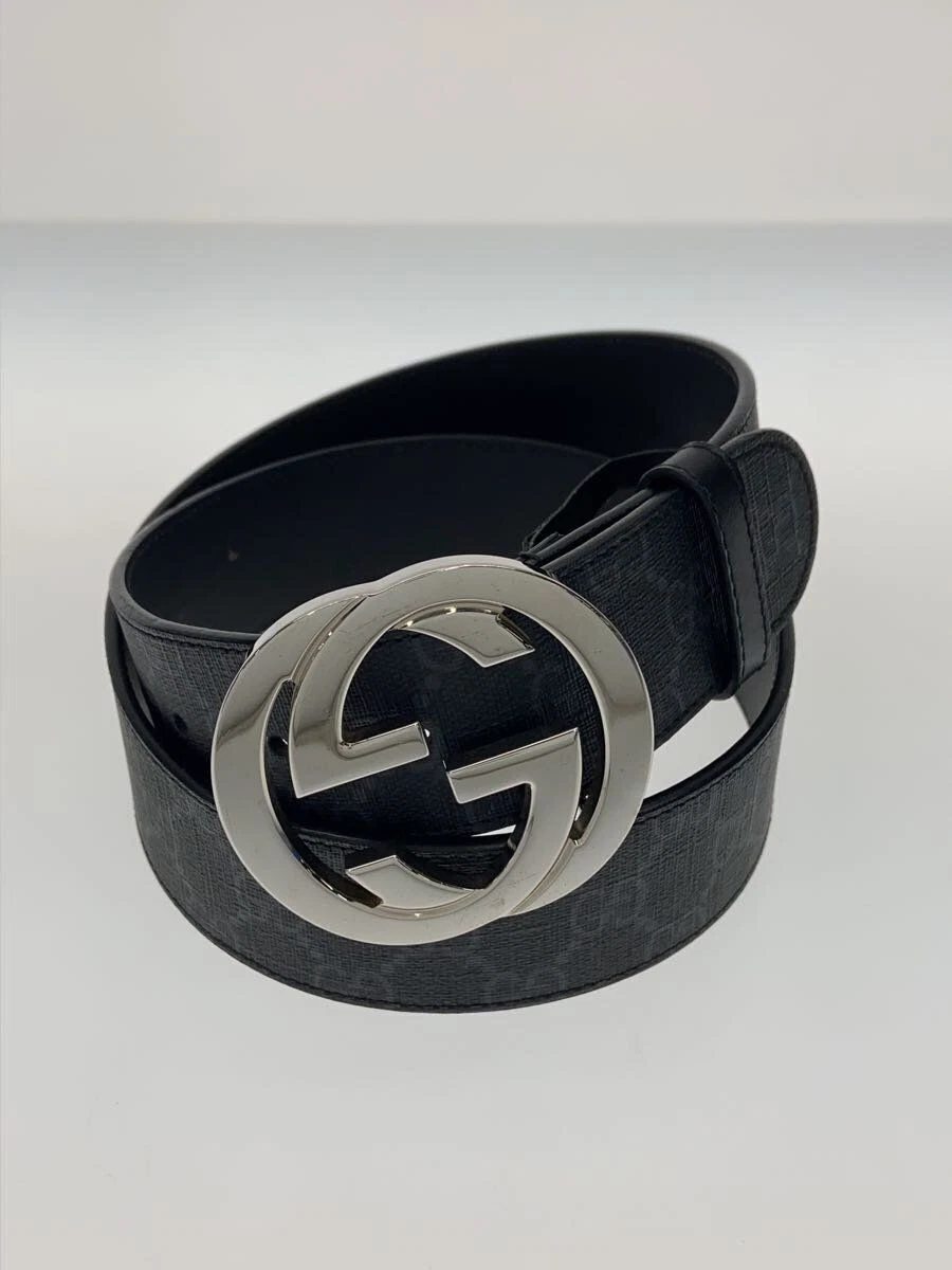 Ceinture GUCCI imbriquée boucle G GG cuir noir motif total homme 411924