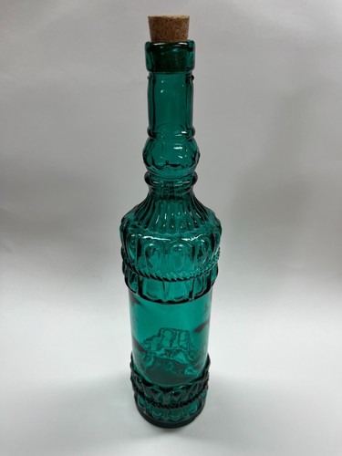 Vintage handgefertigte dunkelblaugrün recycelte Glasflasche Made in Spain groß