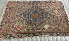  HAND KNOTTED ANTIQUE ORIENTAL SILK PRAYER MAT 15"x21" - WORN 1200 KPSI