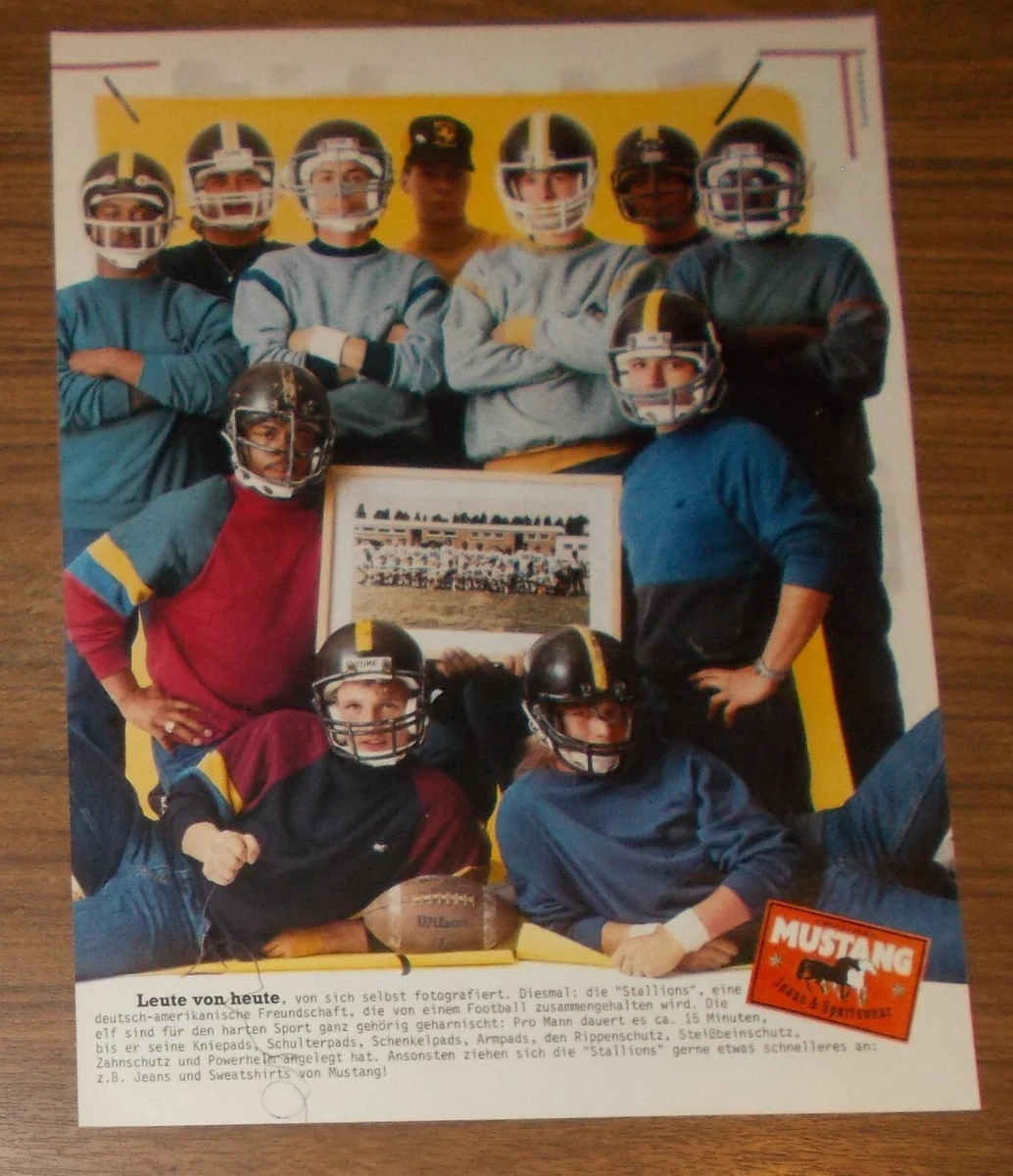 Seltene Werbung vintage MUSTANG Jeans Stallions American Football Team 1983