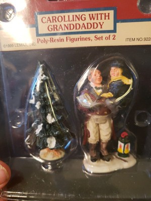  Lemax Carolling With Granddaddy & Christmas Tree Village Figurine Set 1999