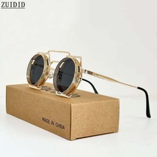 Trendy Oval Metal Steampunk Sunglasses for Men Women