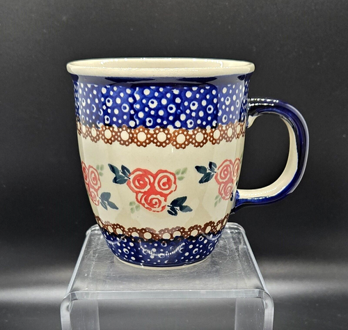 Boleslawiec Polish Pottery Mug ~ Red Roses Floral ~ Hand Made ~ 10 oz