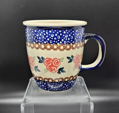 Boleslawiec Polish Pottery Mug ~ Red Roses Floral ~ Hand Made ~ 10 oz