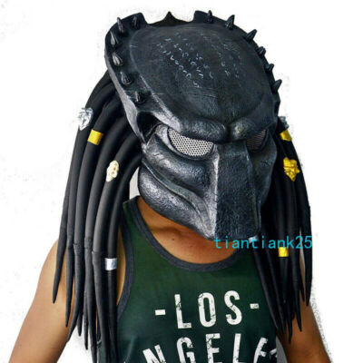 IN US Predator Alien vs Predator Mask Helmet w/ Braid Halloween Cosplay Gifts