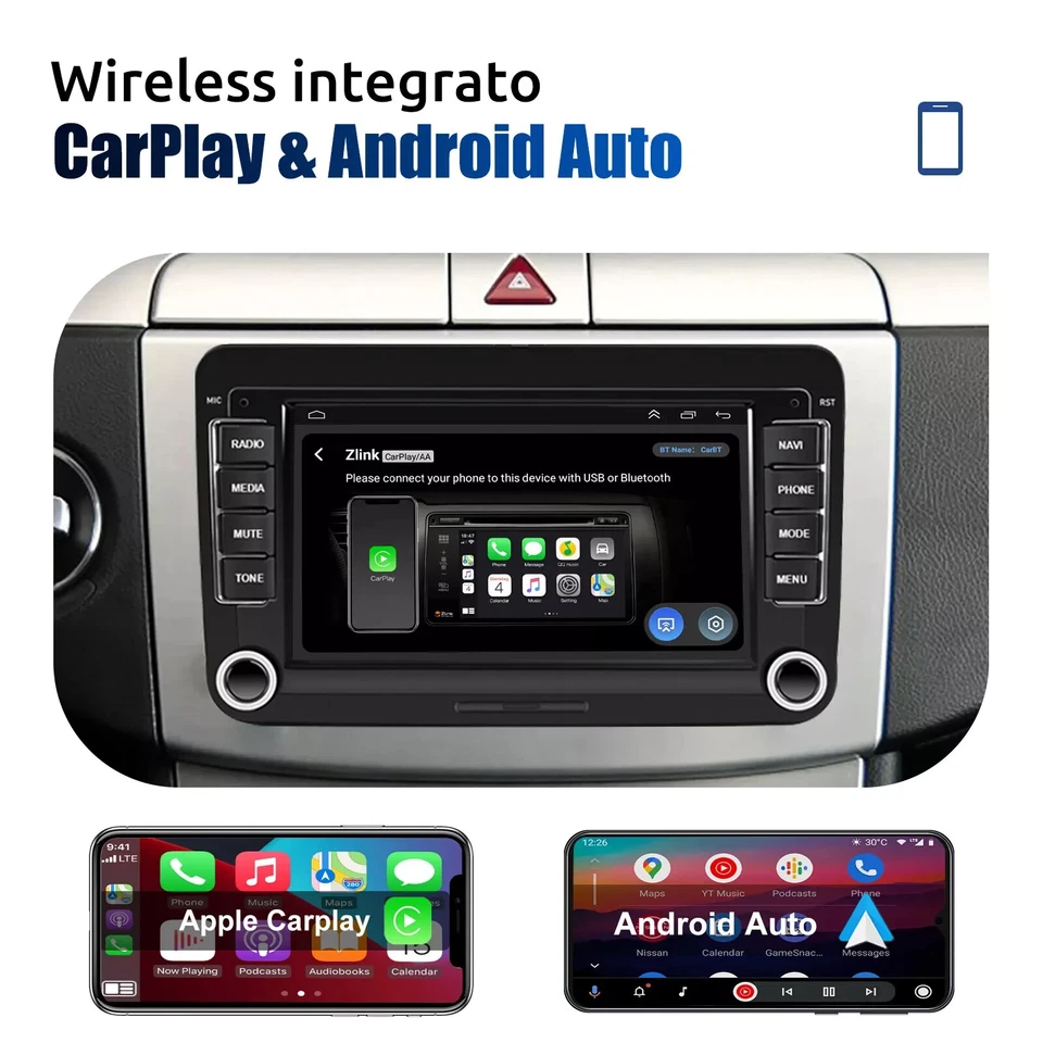 AUTORADIO 2DIN 32G ANDROID 13 CARPLAY GPS WIFI RDS PER VW GOLF 5 6 POLO PASSAT - Immagine 2 di 4