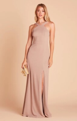 Birdy Grey Gene Crepe Formal Gown Taupe Bridesmaid Dress Size Small NWT